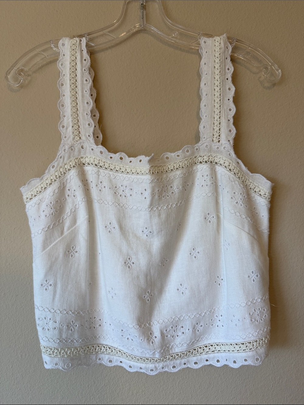 Abercrombie & Fitch White Eyelet Crochet-Trim Tank